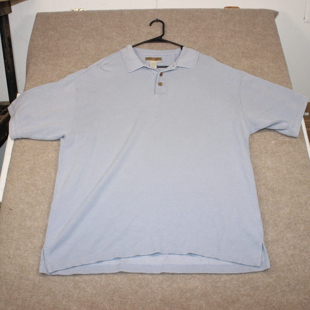 Original Island Sport Mens XL Silk Cotton Blend Ribbed Polo Shirt Light Blue